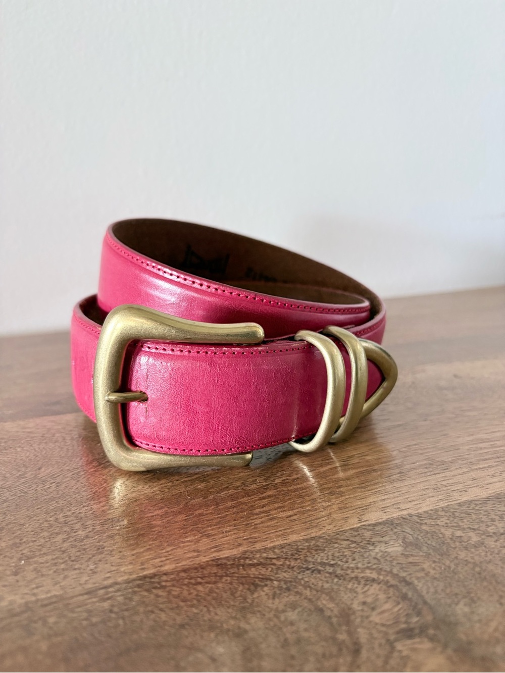 Women's Vintage Leather Red Belt with Brass Buckle